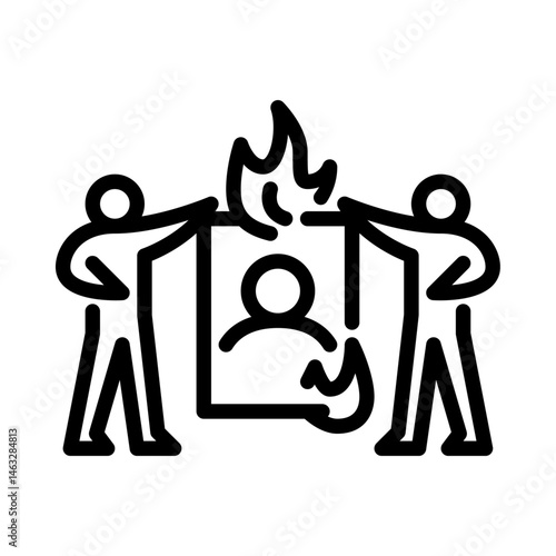 protester outline icon. people burn picture line art illustration.
