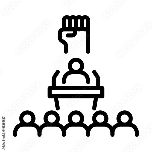 politician speech outline icon. figure speech at podium line art illustration.