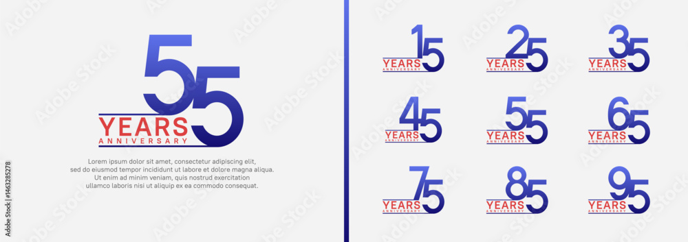 Naklejka premium set of anniversary logo style. vector design blue and red color for celebration