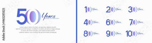 set of anniversary logo style with handwriting. vector design blue and purple color for celebration