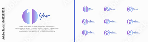 set of anniversary logo style with handwriting. vector design blue and purple color for celebration