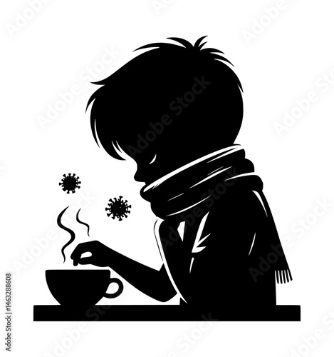 Cold Boy Silhouette Vector on White