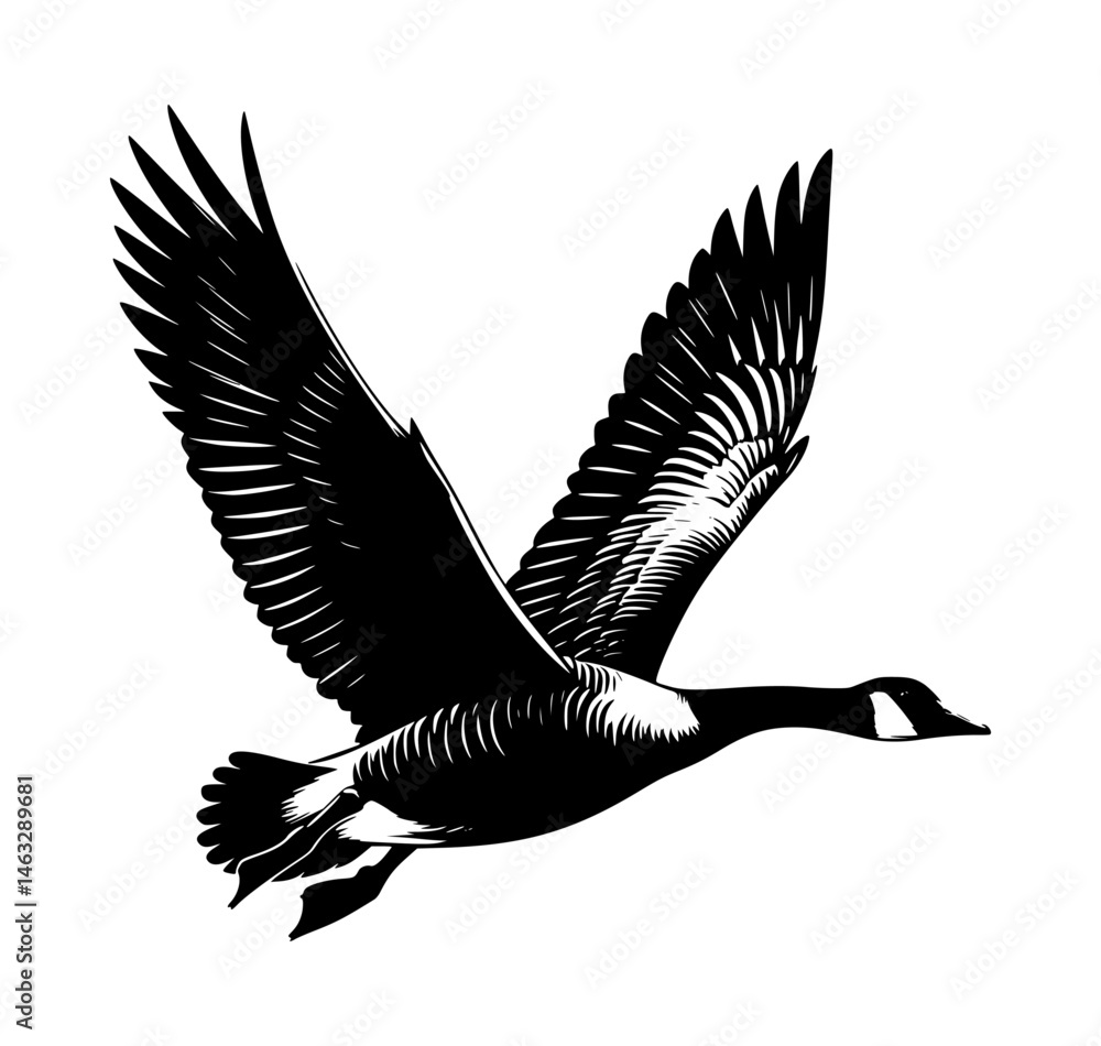 Obraz premium Flying Goose Black Vector Illustration