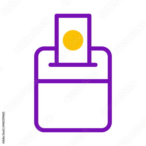 Stylized purple ballot box with a golden circle representing casting vote