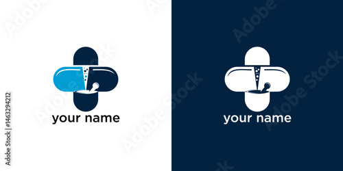 Creative Medical Logo Featuring a Pill with a Laboratory Concept