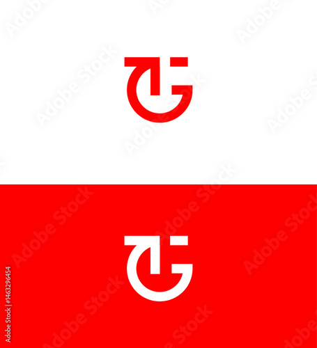 Red and White Abstract TG or GT Logo Design, Minimalist Branding