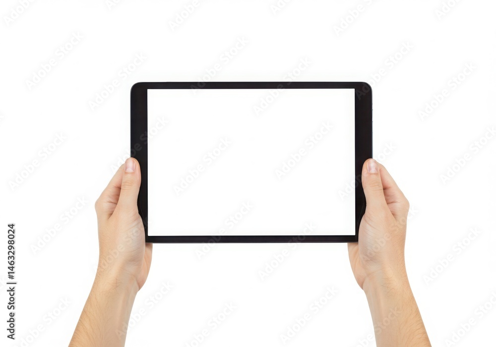 Hands holding a blank screen tablet pc isolated on white background Hands holding a blank screen tablet pc isolated on white background