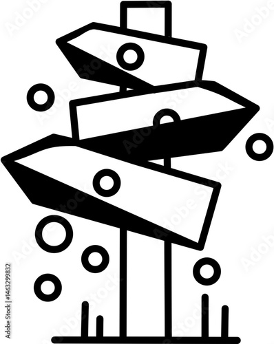 Bold black and white signpost illustration with multiple arrows pointing in different directions, symbolic of choice or direction.