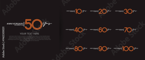 logo anniversary set. orange and white color on brown background for special event