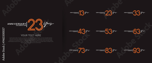 logo anniversary set. orange and white color on brown background for special event