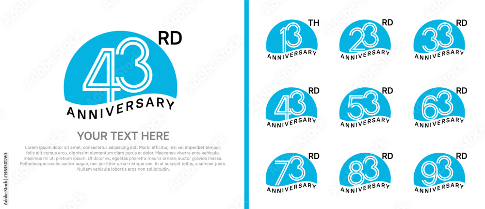 Fototapeta premium logo anniversary set. blue color with half circle on white background for special event