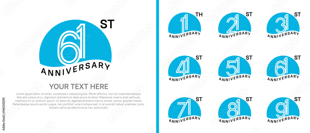 Fototapeta premium logo anniversary set. blue color with half circle on white background for special event