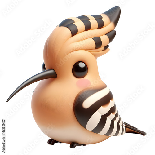 Cute 3d Hoopoe isolated on white background