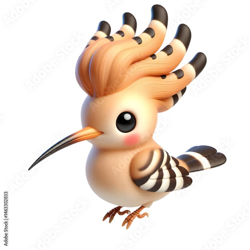Cute 3d Hoopoe isolated on white background