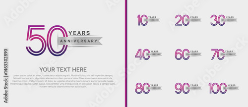 logo anniversary set. purple color with silver ribbon on white background for special event