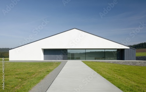 Wallpaper Mural Modern, minimalist building.  A contemporary structure with a sloping roof and large windows Torontodigital.ca