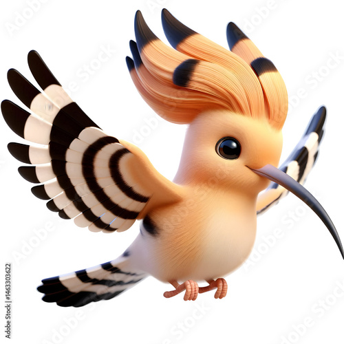 Cute 3d Hoopoe isolated on white background