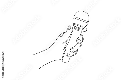 Continuous one line drawing of Hand holding microphone. Single line drawing illustration of for Microphone interview. World press freedom concept vector art. Doodle line illustration.