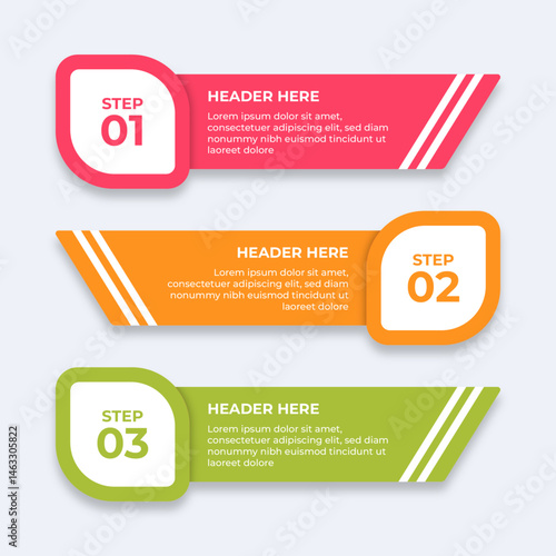 Threestep process with placeholders for text.
