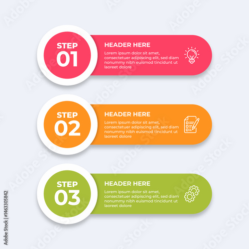 Threestep process with placeholders for text.