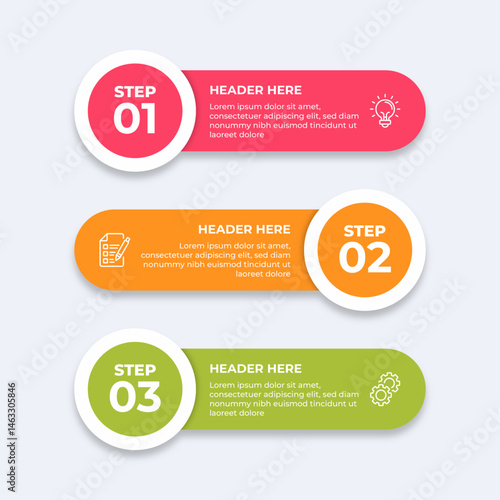 Threestep process with placeholders for text.