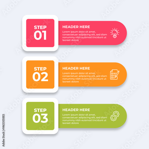 Threestep process with placeholders for text.