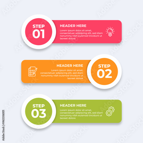 Threestep process with placeholders for text.
