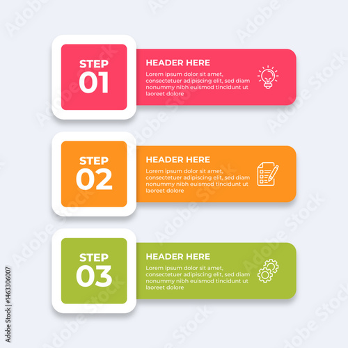 Threestep process with placeholders for text.