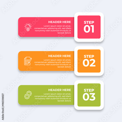 Threestep process with placeholders for text.