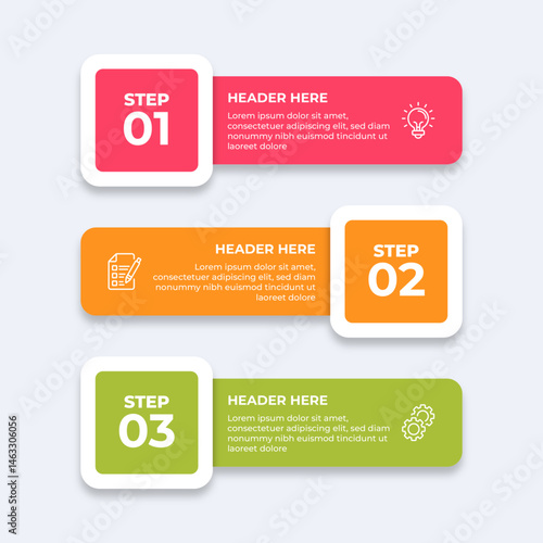 Threestep process with placeholders for text.