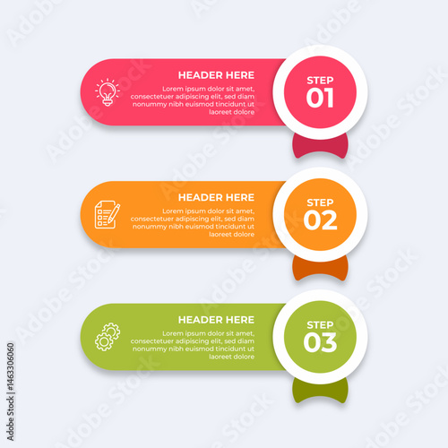 Threestep process with placeholders for text.