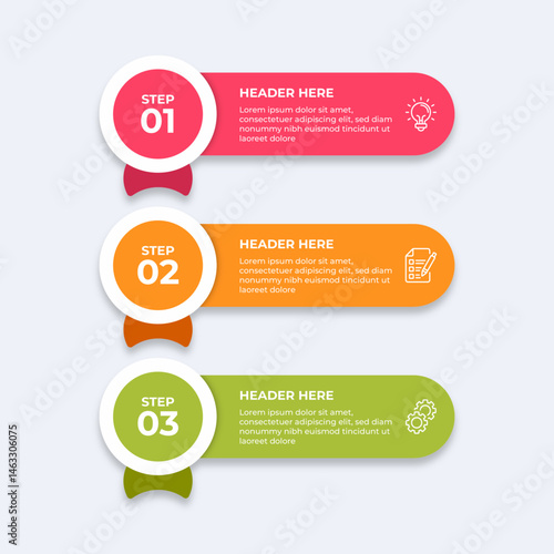 Threestep process with placeholders for text.
