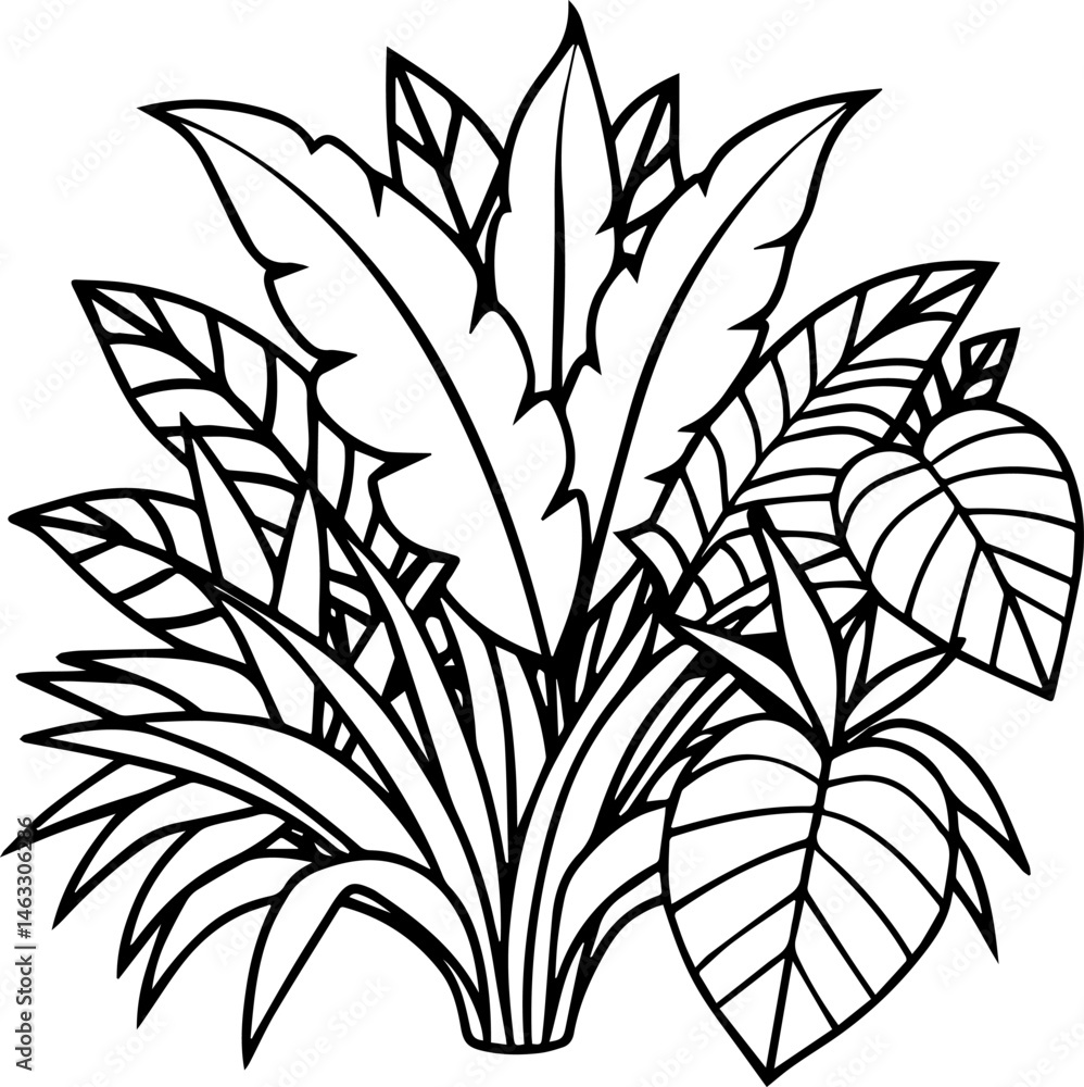 Fototapeta premium jungle foliage outline vector illustration, line art