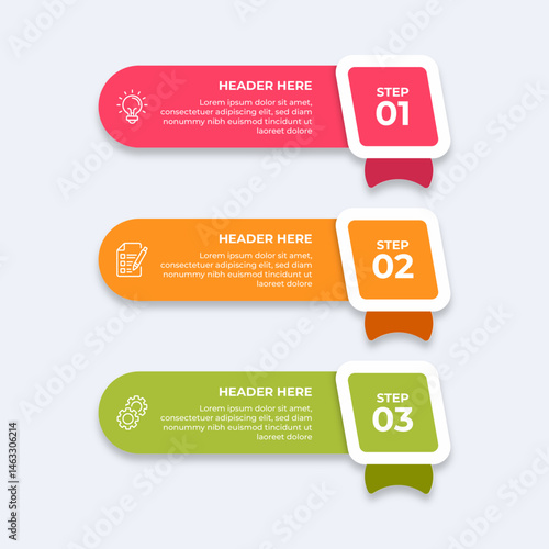 Threestep process with placeholders for text.