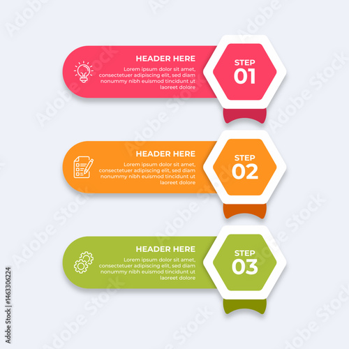 Threestep process with placeholders for text.