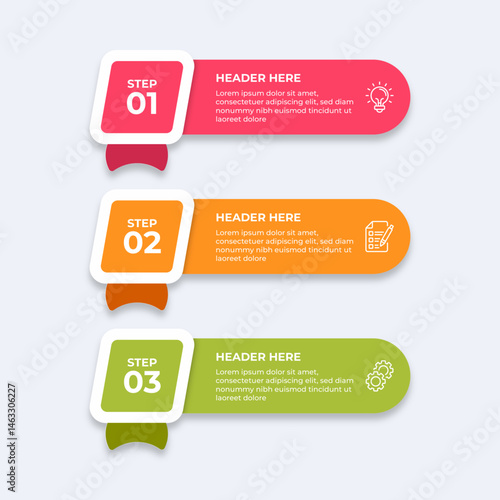 Threestep process with placeholders for text.