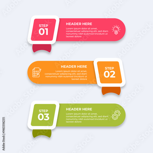 Threestep process with placeholders for text.
