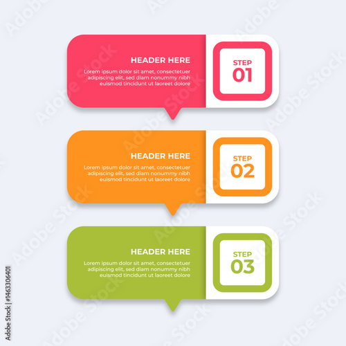 Threestep process with placeholders for text.