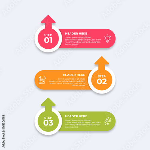 Threestep process with placeholders for text.