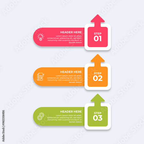 Threestep process with placeholders for text.