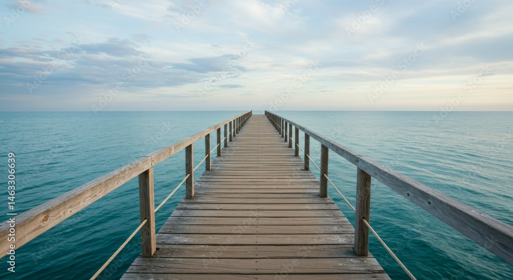Walking on Wooden Pier Towards Calm Ocean Horizon Walking on Wooden Pier Towards Calm Ocean Horizon