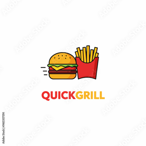 Fast Food Delight: A vibrant depiction of a classic combo - a juicy hamburger and golden french fries, designed to ignite the senses and capture the essence of a quick, delicious meal. 