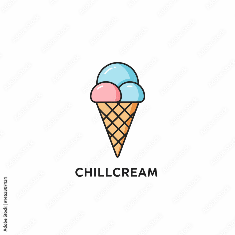 Chillcream logo displaying a waffle cone with pink and blue ice cream scoops.
Chillcream logo displaying a waffle cone with pink and blue ice cream scoops.