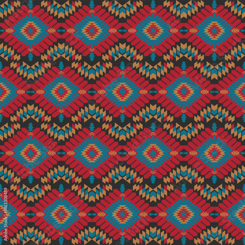 American tribal ethnic native pattern seamless.Traditional Navajo,Aztec,Apache,Southwest and Mexican style fabric pattern.Abstract vector motif pattern.For fabric,clothing,blanket,woven,wrap,decorate.