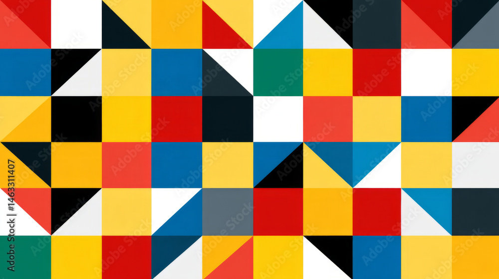 Vibrant geometric pattern with colorful triangles and rectangles for modern design Vibrant geometric pattern with colorful triangles and rectangles for modern design
