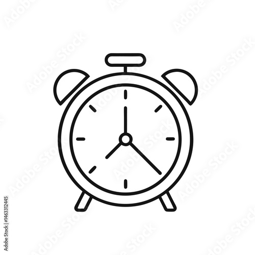 Black Alarm Clock Isolated on White Background – Vector Illustration