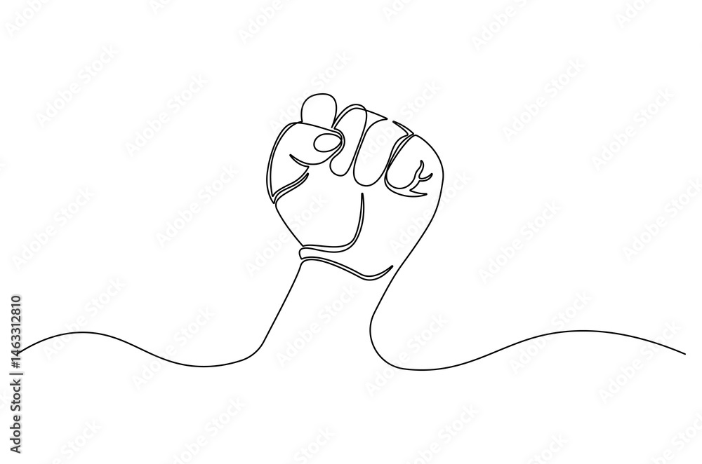 Obraz premium Continuous one line drawing of Hand clenched fist. Single line drawing illustration of Hand clenched. Happy labour day concept vector art. Doodle line illustration.