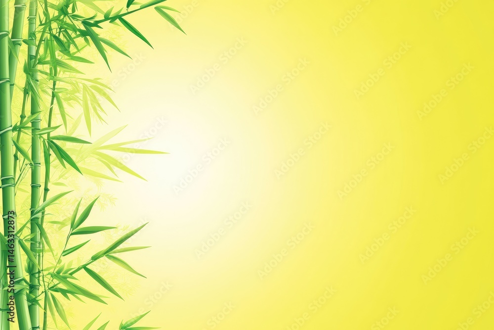 Lush green bamboo stalks against a soft yellow backdrop Lush green bamboo stalks against a soft yellow backdrop