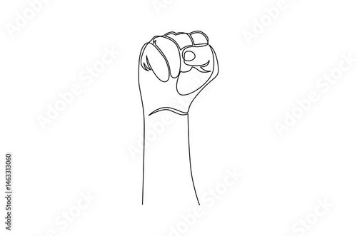 Continuous one line drawing of Hand clenched fist. Single line drawing illustration of Hand clenched. Happy labour day concept vector art. Doodle line illustration.