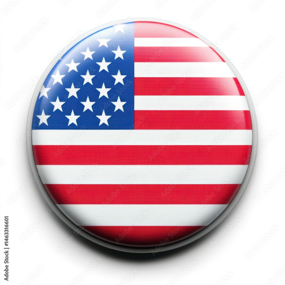 American Flag Icon with Stars and Stripes in Vibrant Colors Representing Patriotism and National Pride on a Glossy Button Design American Flag Icon with Stars and Stripes in Vibrant Colors Representing Patriotism and National Pride on a Glossy Button Design